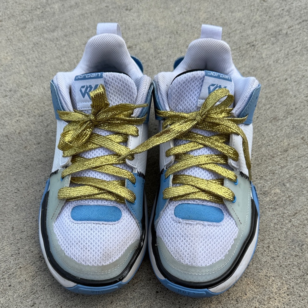 Jordan Kids Sneakers in White, Blue, and Gold